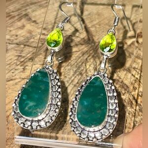 Dark Green Moss Agate Earrings 2 1/2”